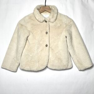 Edgehill Collection Girls Cream Faux Fur Size  6/6X Jacket Coat Button Front